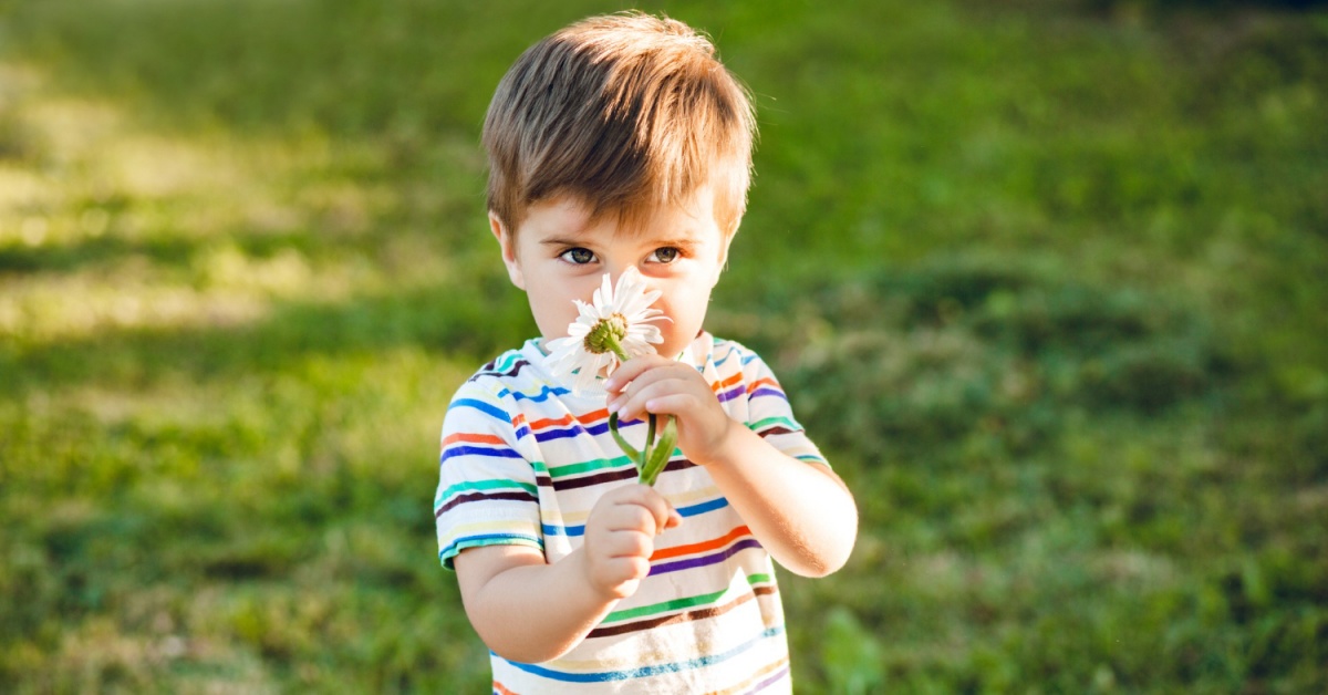 Dečak miriše cveće